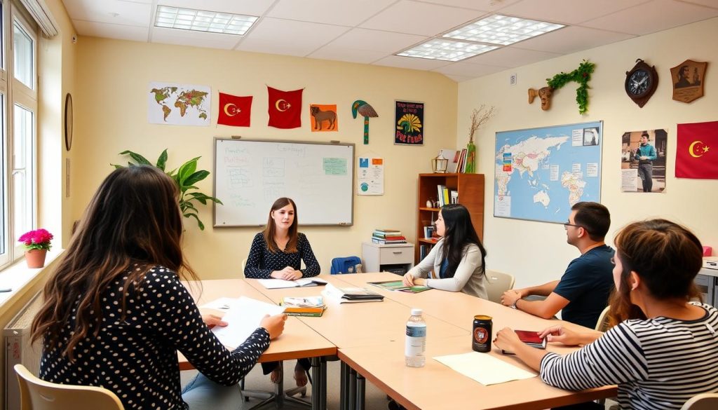 Language teacher conducting a Portuguese class for foreigners in Lisbon - small business ideas in Portugal for foreigners