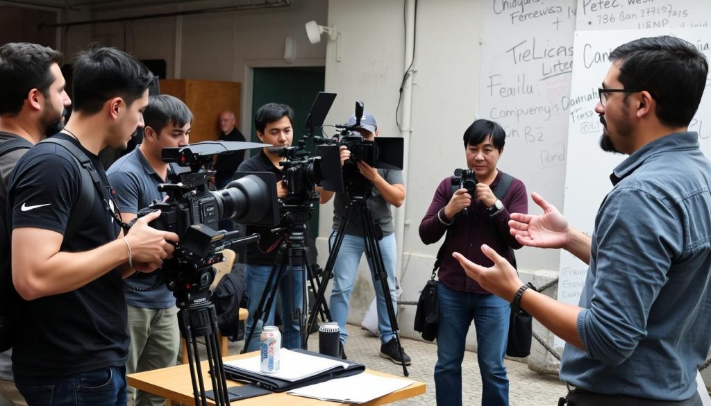 Portuguese film crew working on set in Lisbon