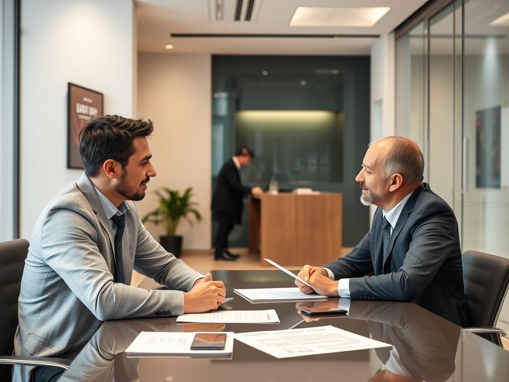 Portuguese bank office with a foreigner opening a business account with a bank representative Portuguese bank office with a foreigner opening a business account with a bank representative